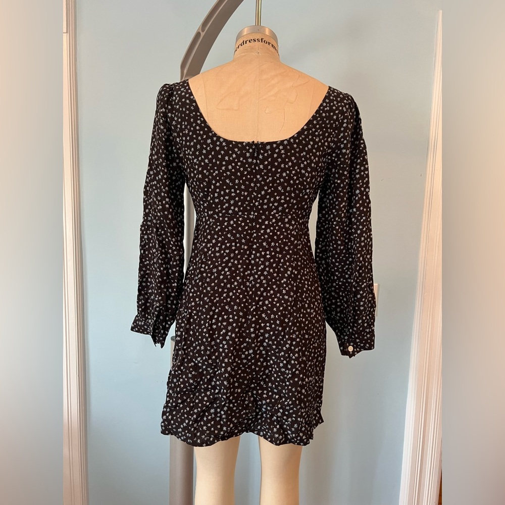 NWOT Madewell Seamed Long-Sleeve Mini Dress in - Black Navy Floral - Picture 4 of 5